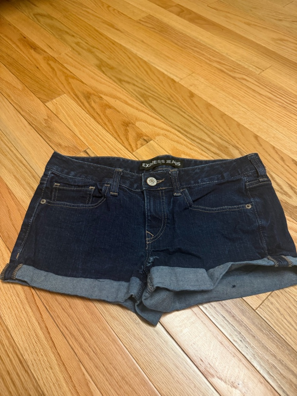 Express Dark Blue Denim Cuffed Women's Shorts